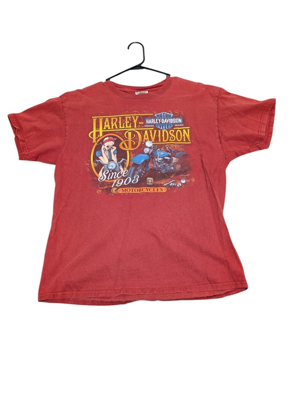 Harley-Davidson Men's Red Motorcycle T-Shirt Al Muth Black River Falls WI (L)